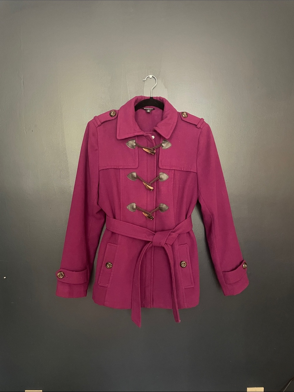 George Magenta Toggle-Belt Trench Coat